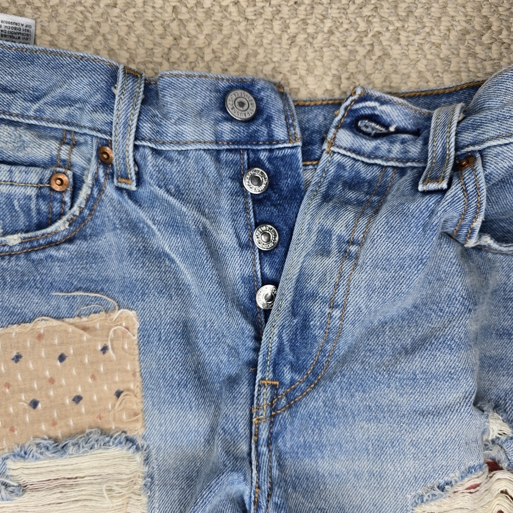 Levi's Blue Distressed Jean Shorts with Patchwork Button Fly Waist 26 - Picture 3 of 5